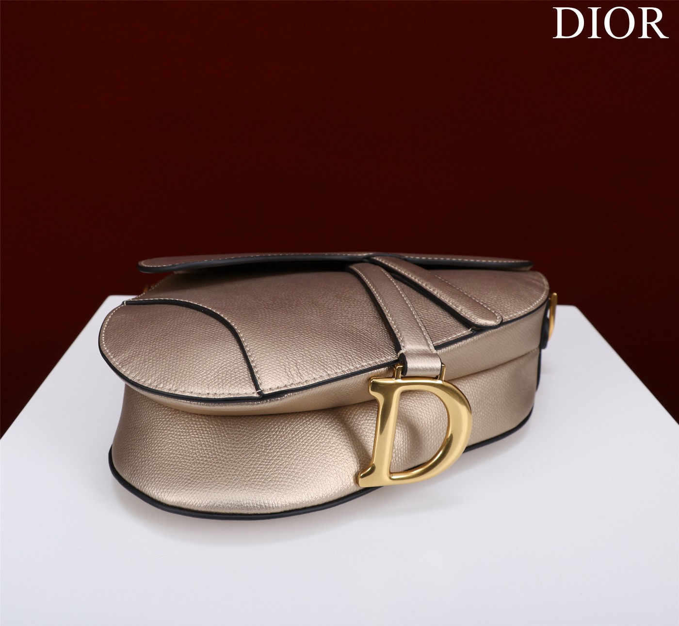 Saddle Bag with Strap Light Gold Grained Calfskin